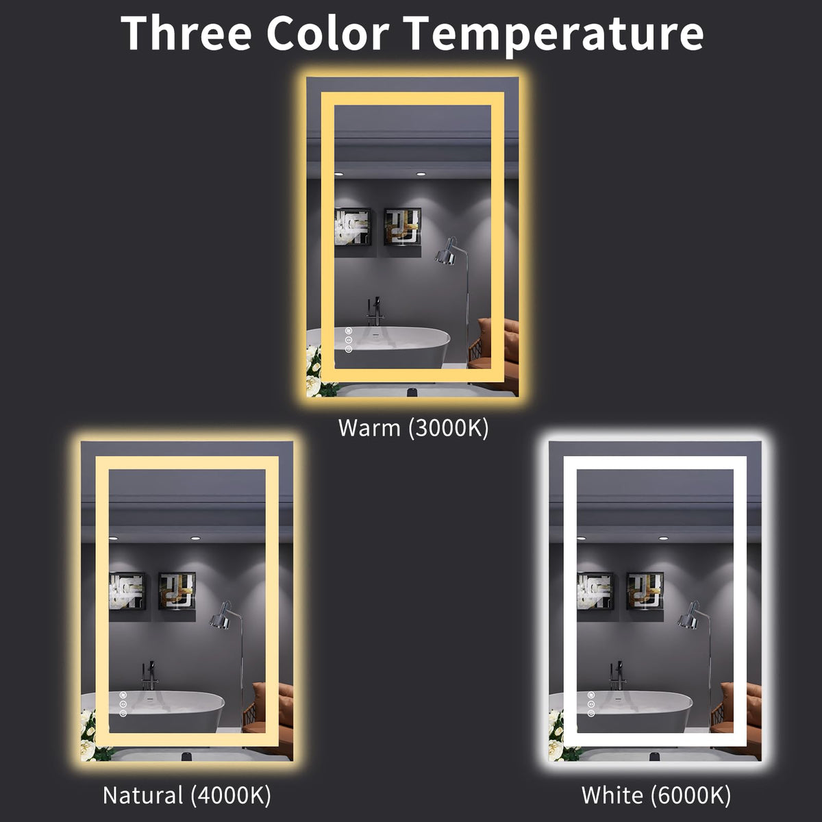 24"X36" LED Bathroom Mirror with Lights, UL Listed