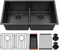 32 inch Double Bowl Kitchen Sink,Black Undermount Kitchen Sink 32 X 18 inch,16 Gauge Stainless Steel Undermount