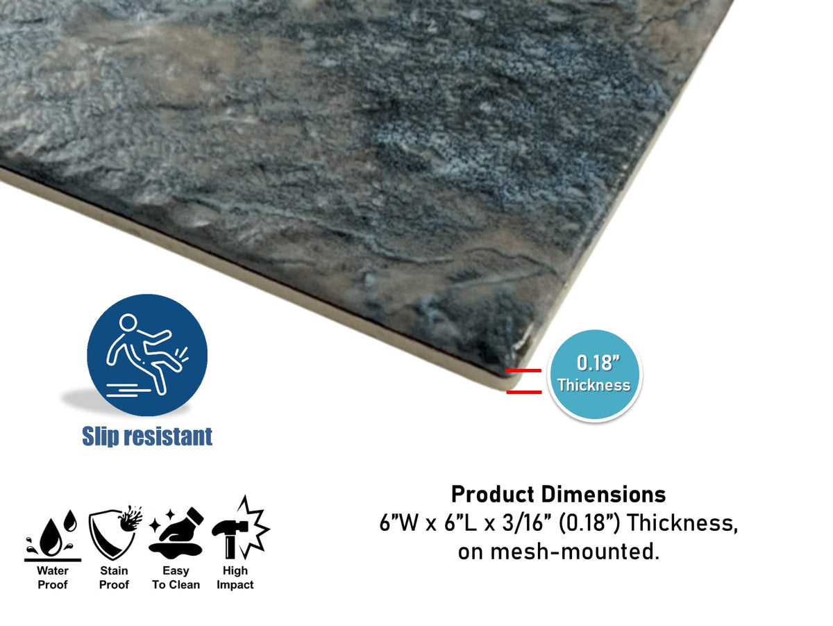 Wavy Surface 6x6 Black Gold Bluish Grey Moon Square 6 Inch Porcelain Floor Wall Pool Tile Backsplash Shower, Swimming