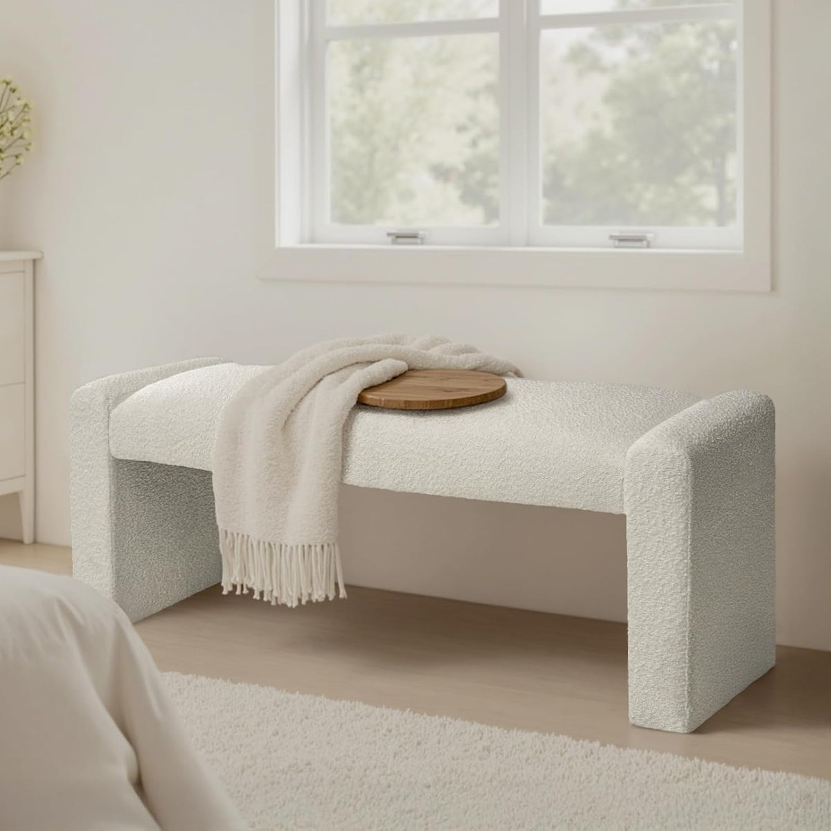 47" End of Bed Bench, Modern Fabric Upholstered Entryway Bench, Footrest Stool Accent Bench with Solid Wood Frame