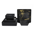 Melamine Dinnerware Sets - 12pcs Square Plates and Bowls Sets For 4, Indoor Outdoor Use, Dishwasher Safe, Black & Gold
