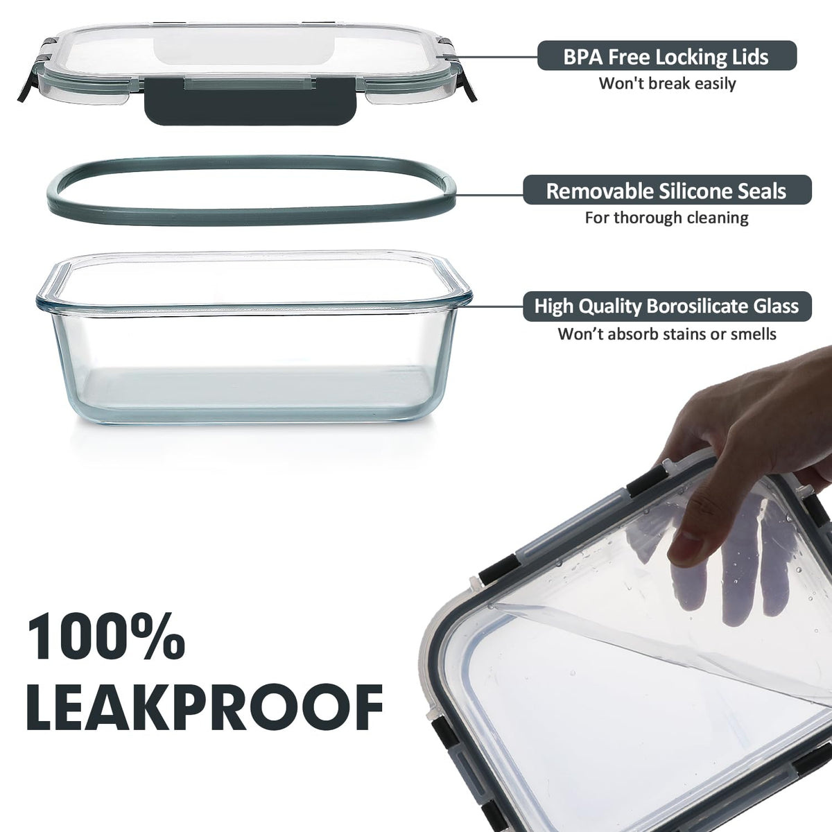 30 Pieces Glass Food Storage Containers Set with Lids, Grey