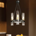 Inspired Ravelle Style 3-Light Compact Wagon Wheel Chandelier, 13.8 Inch Matte Black Kitchen Island Lighting with Clear Glass Shades Modern Farmhouse Entryway Pendant Light for Small Spaces