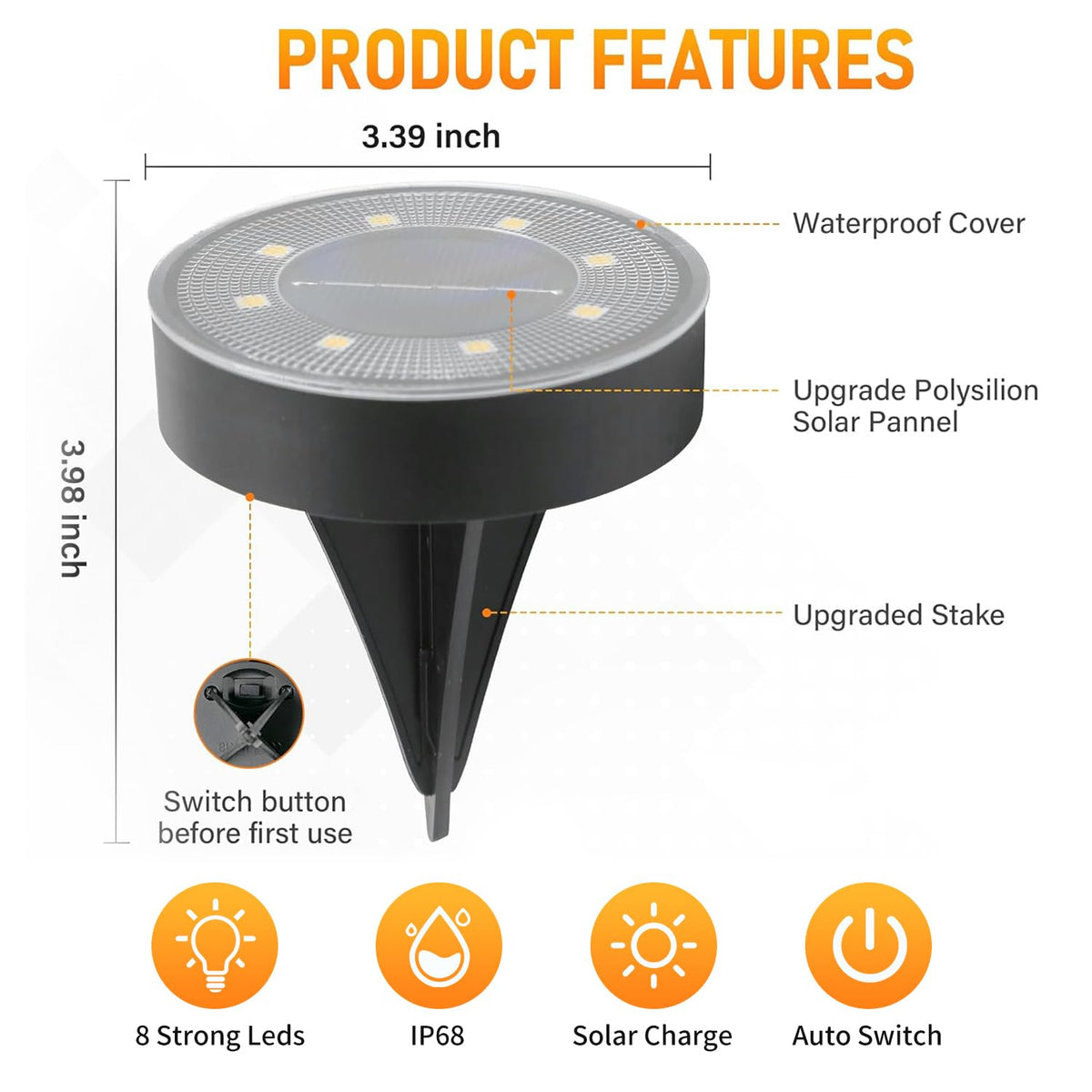 Ground Lights 12 Pack, IP68 Waterproof Solar Disc Lights for Outdoor, Flat Garden Light, In-Ground Light, Landscape