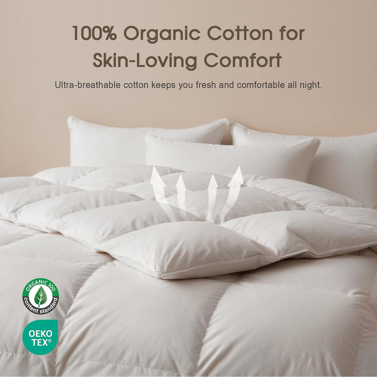 Feather and Down Fibres Comforter - 100% Organic Cotton, Quill-Free & Ethical