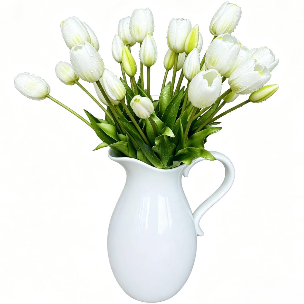 20 Pcs 15'' Artificial Tulips Flowers White Faux Tulip Flowers