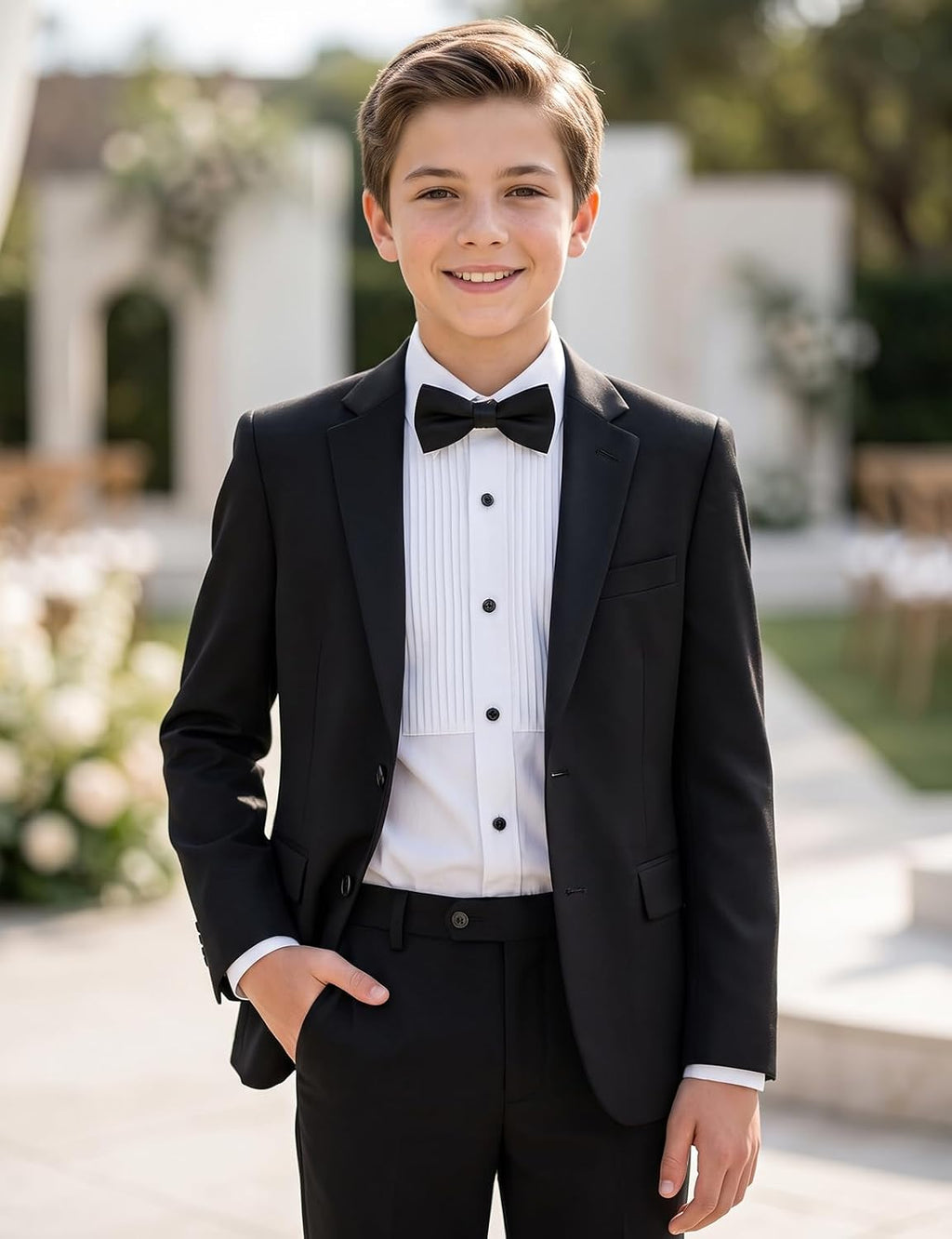 Boys Pleated Tuxedo Shirt Stretch Dress Shirt School Wedding