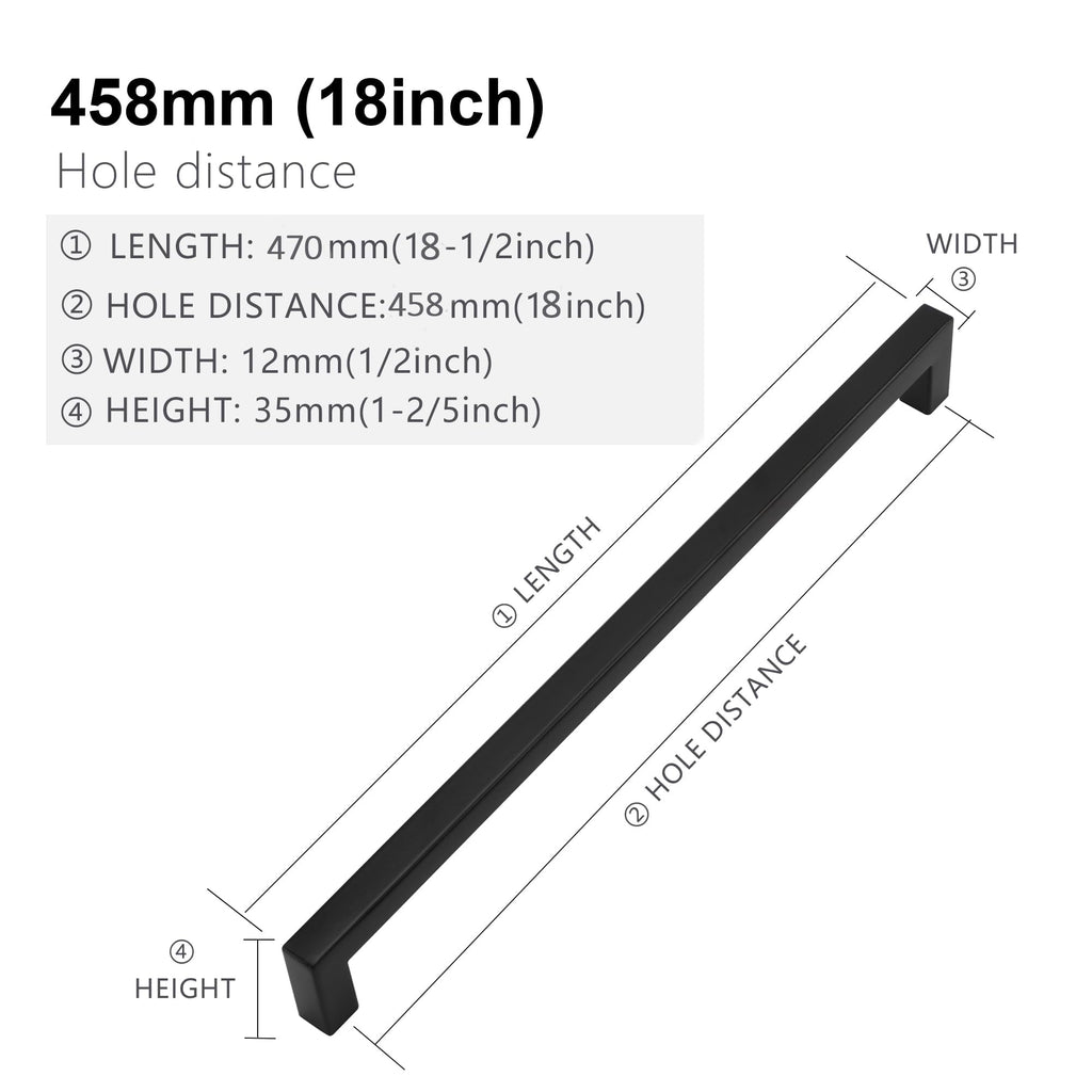 10 Pack 18 Inch Matte Black Cabinet Pulls, Square Drawer Handles