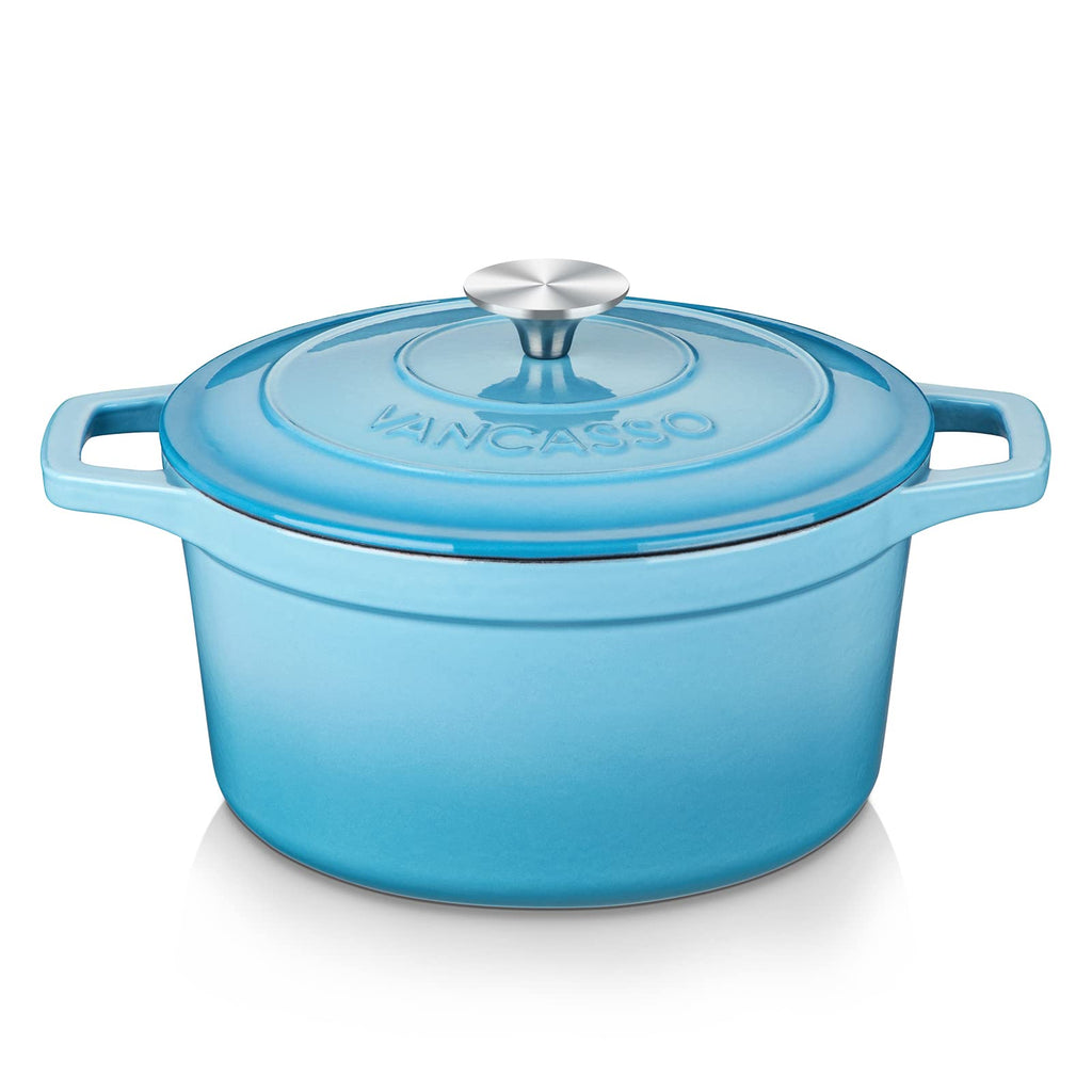6 Qt Round Enameled Cast Iron Dutch Oven with Lid & Handles, Blue