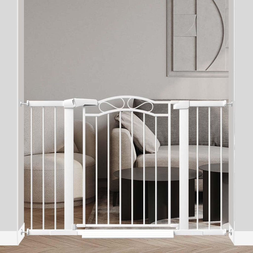 29.5"-48.8" Extra Wide Baby Gate for Stairs, Pressure Mounted Metal Long Dog Gates Indoor Doorways Walk Thru No Drill