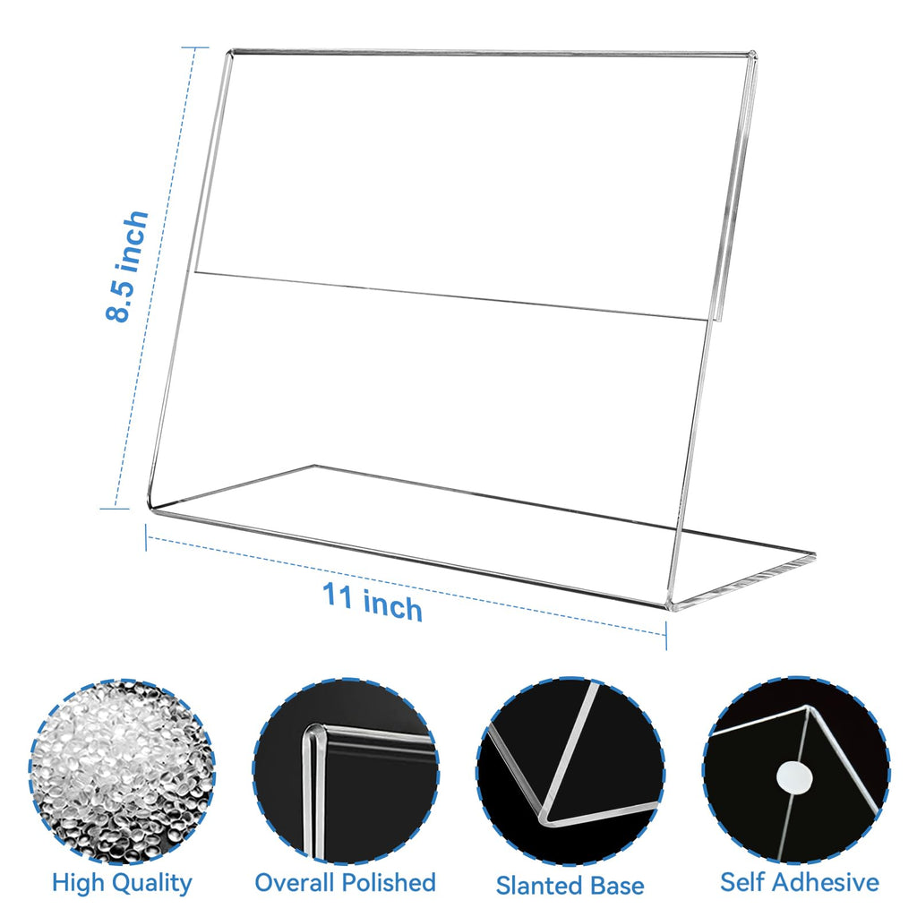 6 Pack 8.5 x 11 Acrylic Sign Holder Horizontal, Clear Plastic Signs Display Stand, Slanted Back Paper Holder Stand up