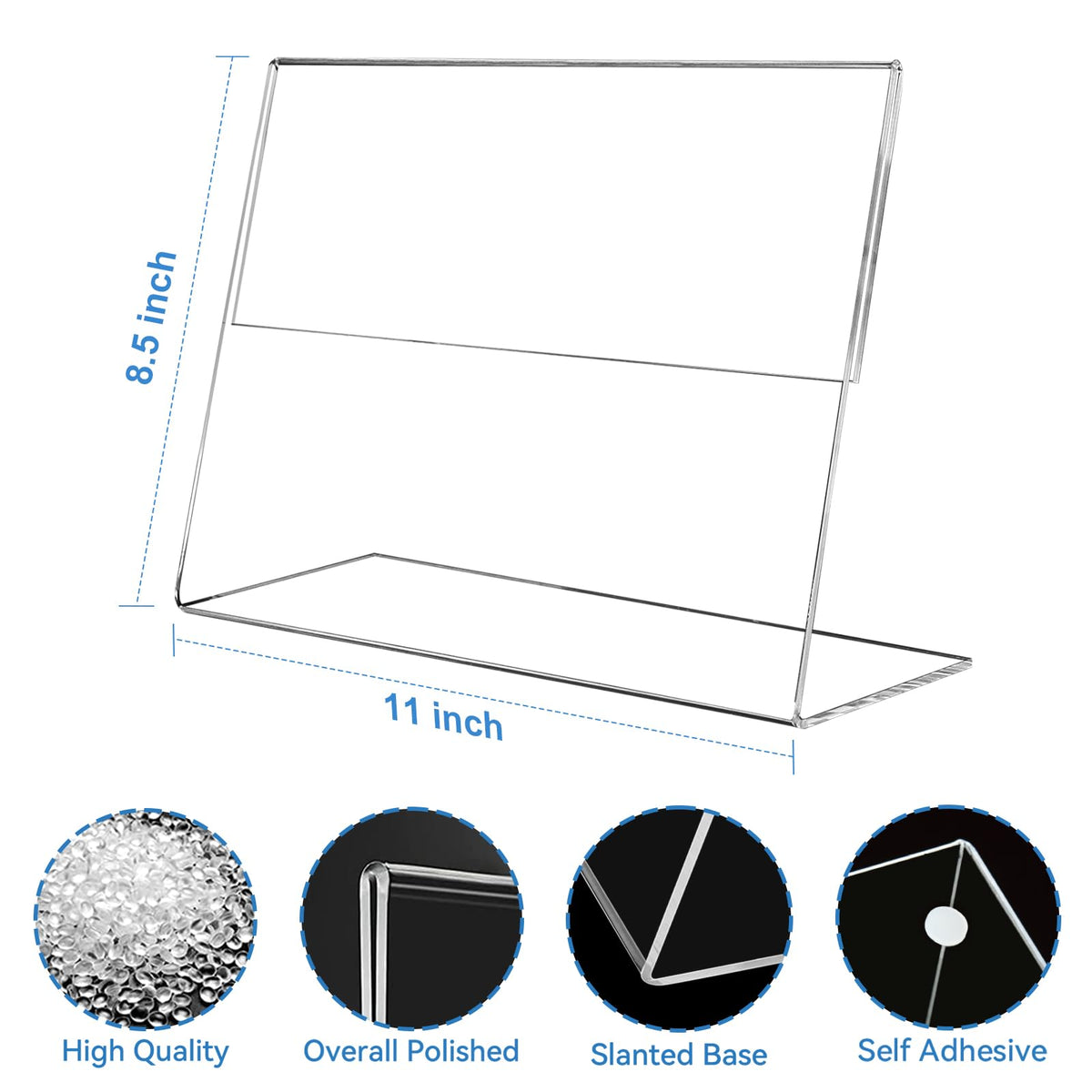 6 Pack 8.5 x 11 Acrylic Sign Holder Horizontal, Clear Plastic Signs Display Stand, Slanted Back Paper Holder Stand up