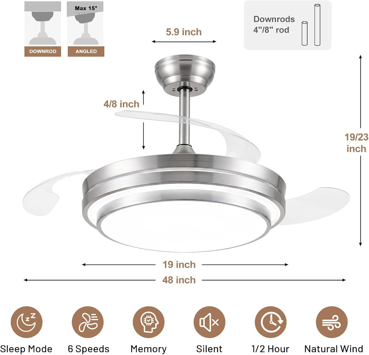 48" Chandelier Retractable Ceiling Fan with Light & Remote