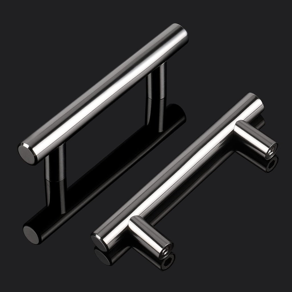 30 Pack 3 Inch Polished Chrome Cabinet Handles, 5 Inches Total Length Euro T Bar Handle Pulls, Stainless Steel
