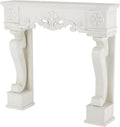 Wooden Scroll Fireplace Mantle Freestanding with Floral Accents, 45" 10" 42", White