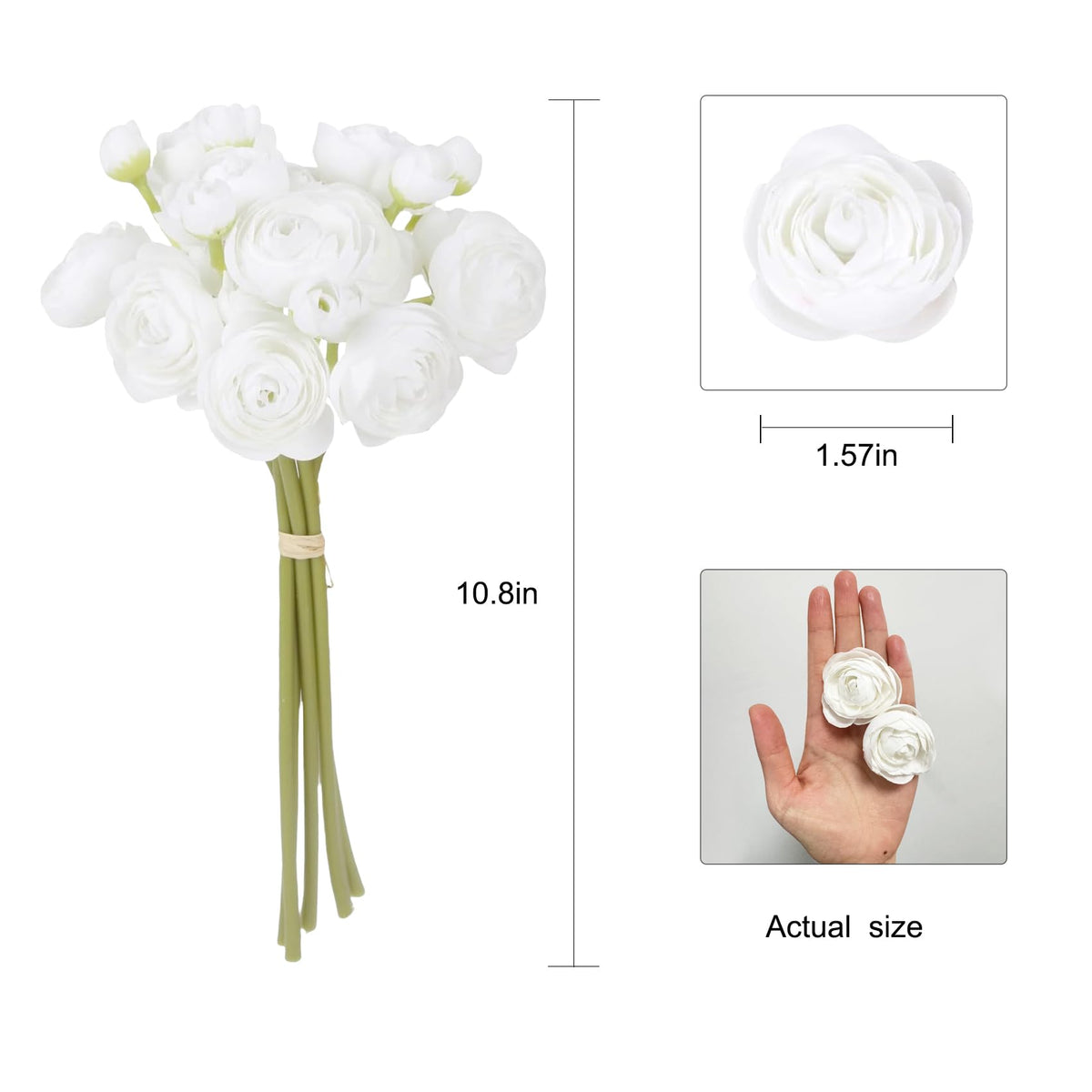 Artificial Ranunculus Flowers White Silk Flowers 18 Pcs