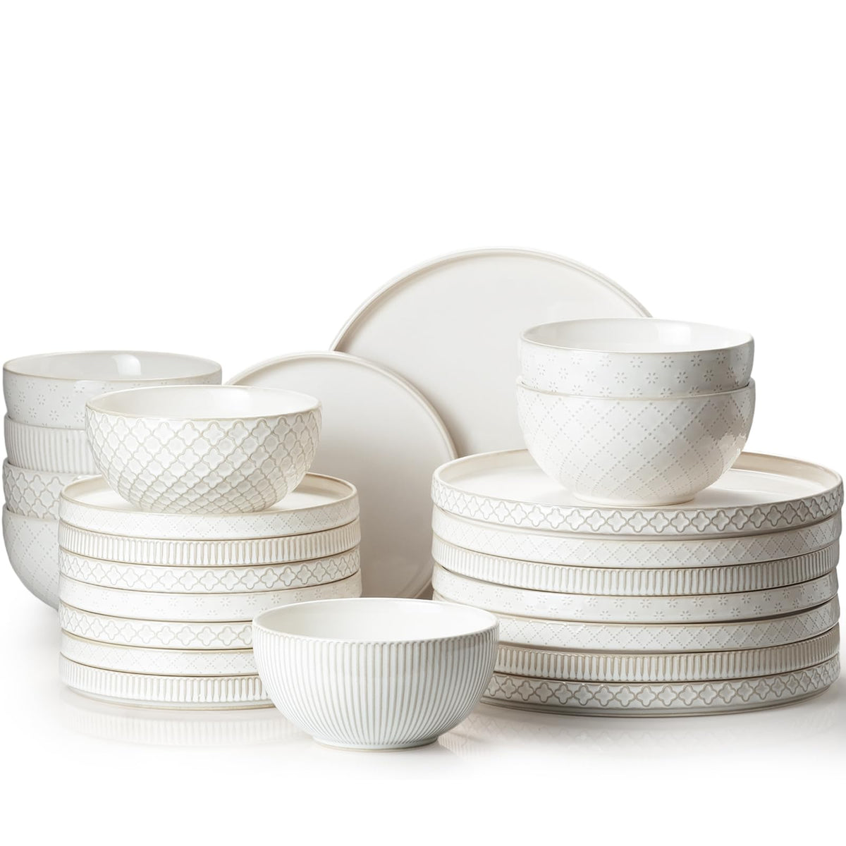 Dinnerware Sets, Plates and Bowls Sets for 8 (10.5" Dish + 8" Dish + 6" Bowl), Microwave and Dishwasher Safe, Ceramic