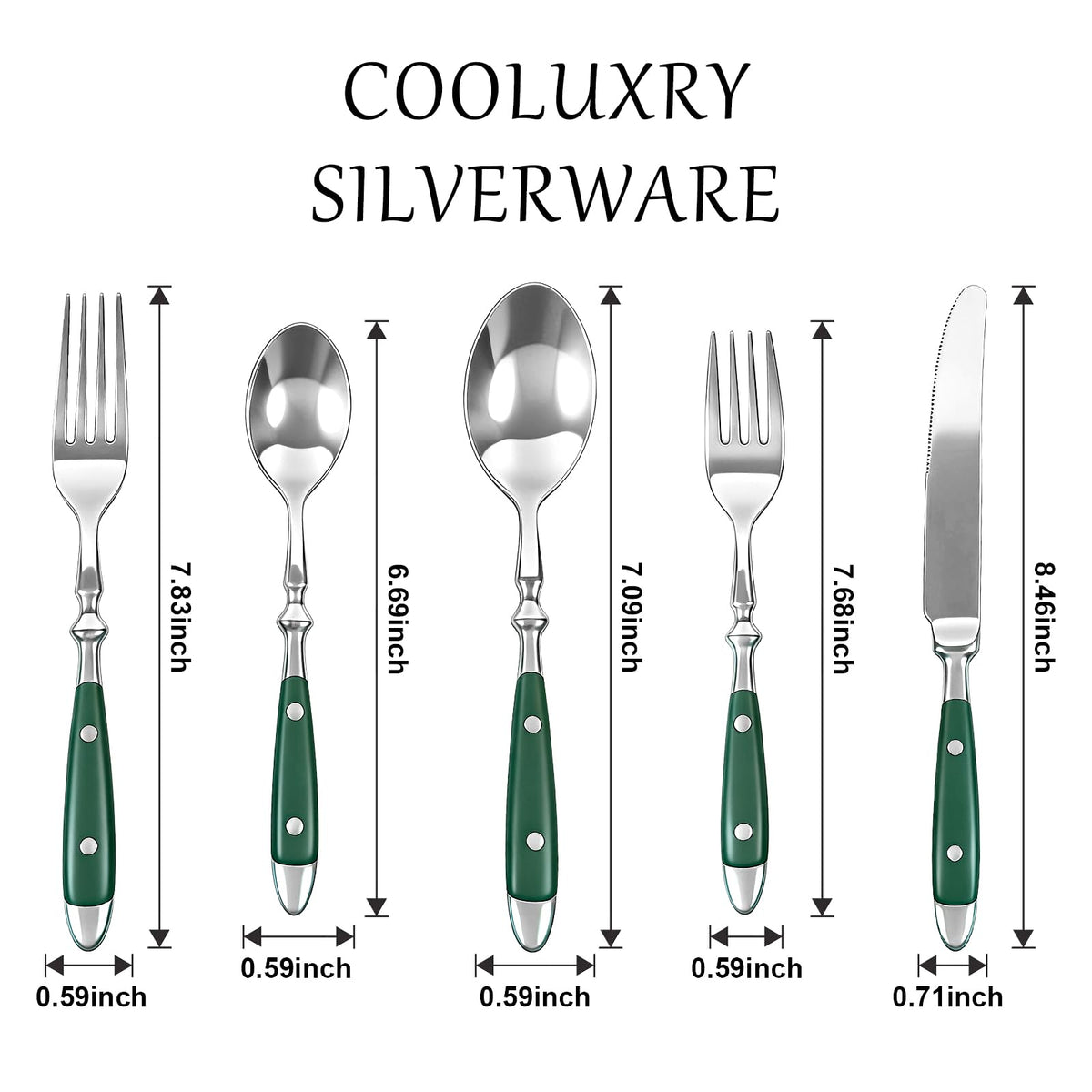 Vintage Silverware Set Service for 4, Flatware Set with Green Bakelite Handle, Stainless Steel Cutlery Set