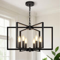 Black Farmhouse Chandelier, 6 Light Geometric Dining Room Light Fixture, Modern Industrial Metal Ceiling Light Rustic