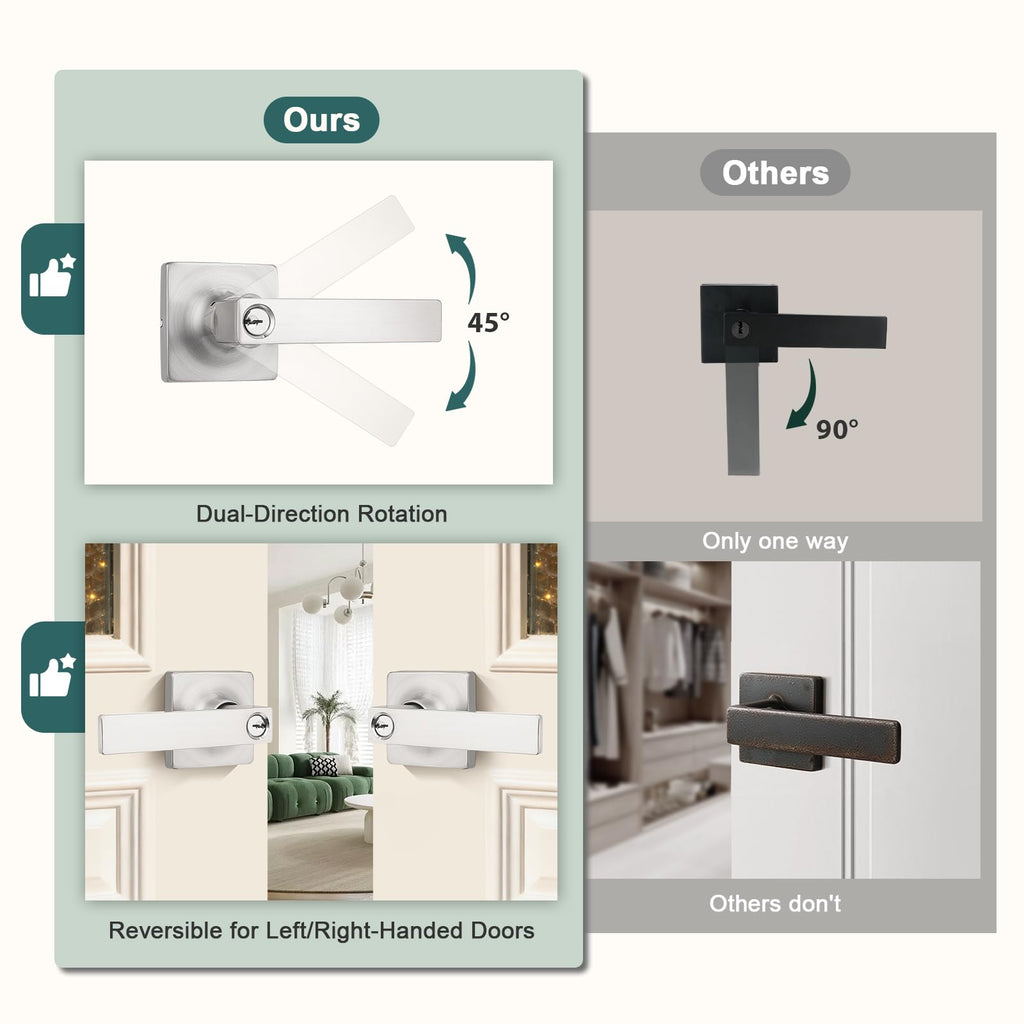 Keyed Alike Entry Door Handles with Lock and Keys, Brushed Nickel Entry Door Lock Sets for Exterior & Interior Doors