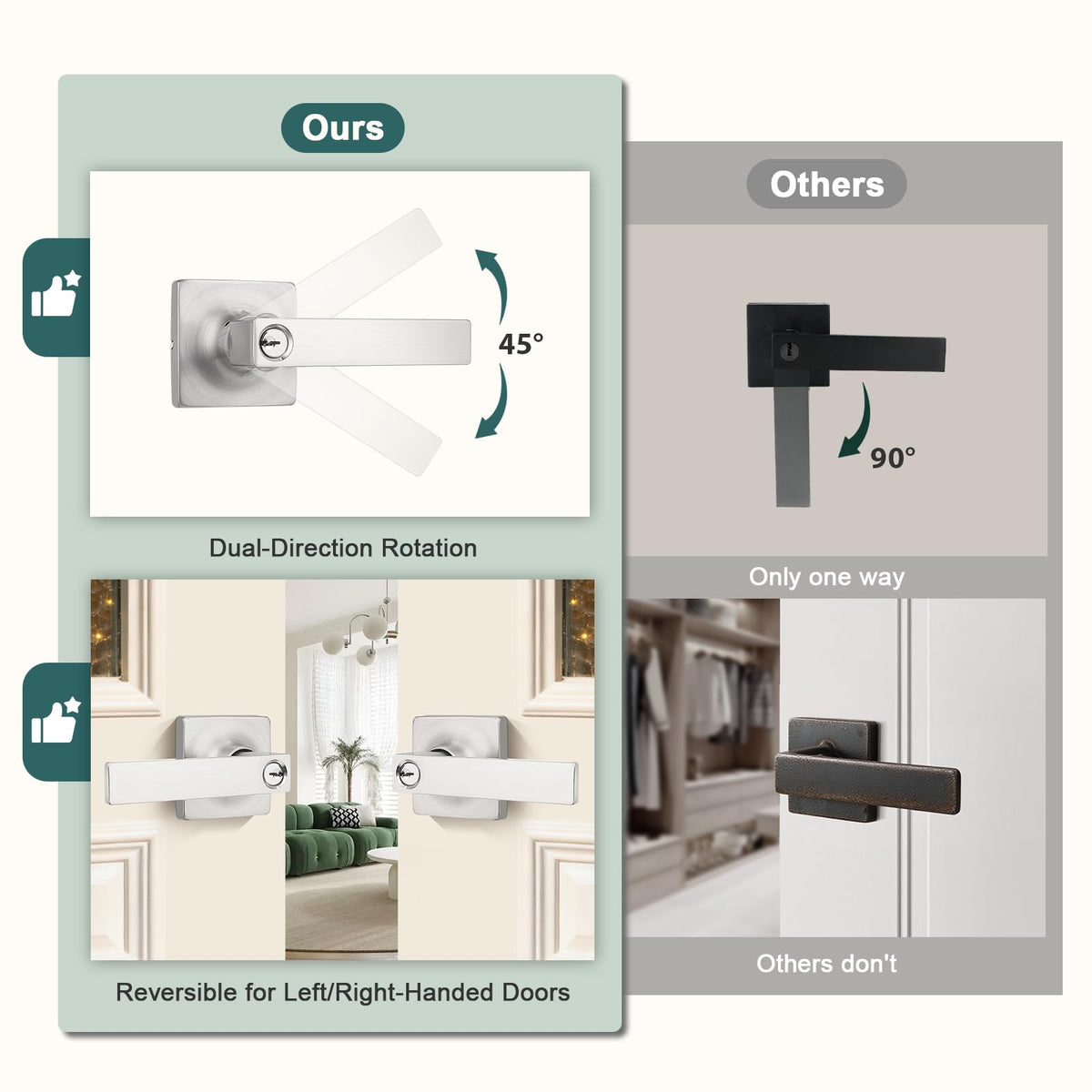 Keyed Alike Entry Door Handles with Lock and Keys, Brushed Nickel Entry Door Lock Sets for Exterior & Interior Doors