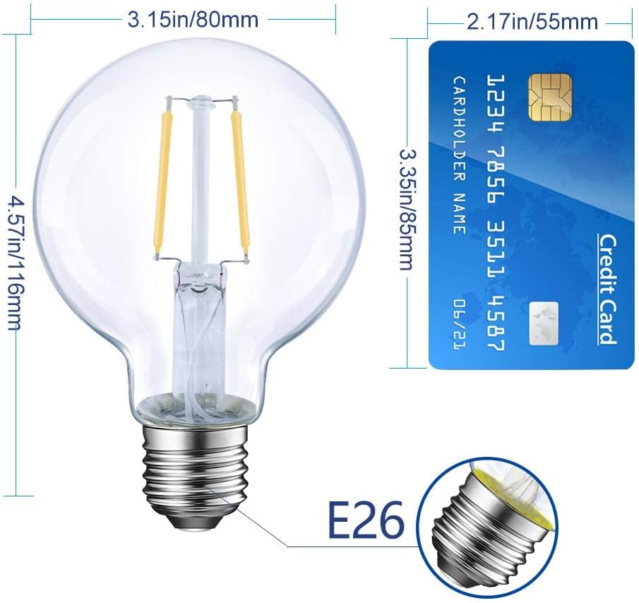 Energetic 12-Pack 5W Dimmable LED Globe Light Bulb, G25 LED Vintage Light Bulb, 60W Equivalent, 500Lumens, 2700K Soft