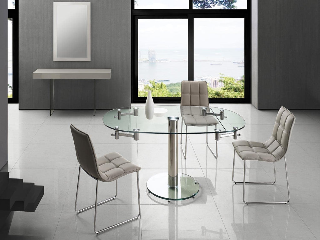 THAO Stainless Steel/Clear Glass Extendable Dining Table by