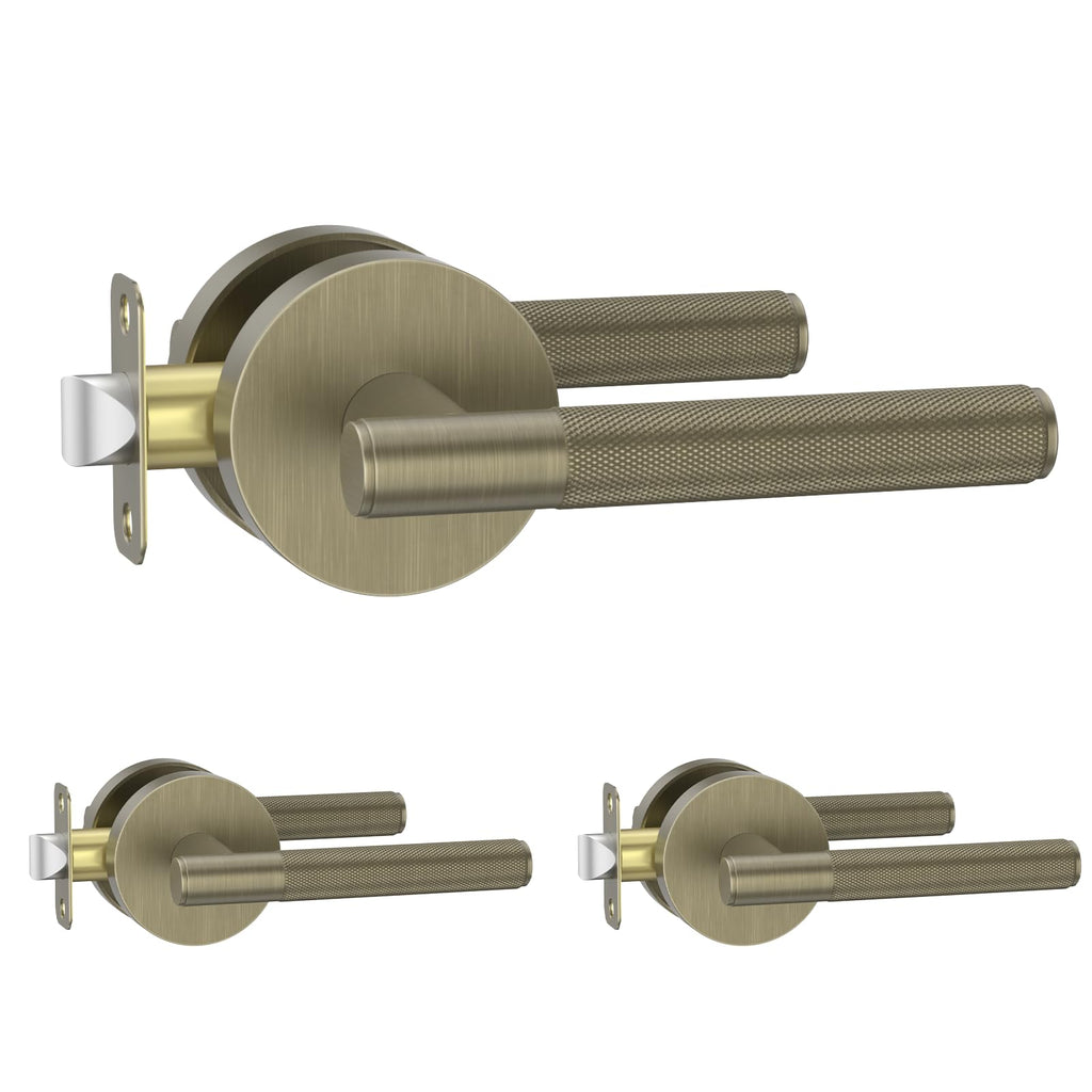 3 Pack Brushed Antique Brass Passage Interior Door Handles