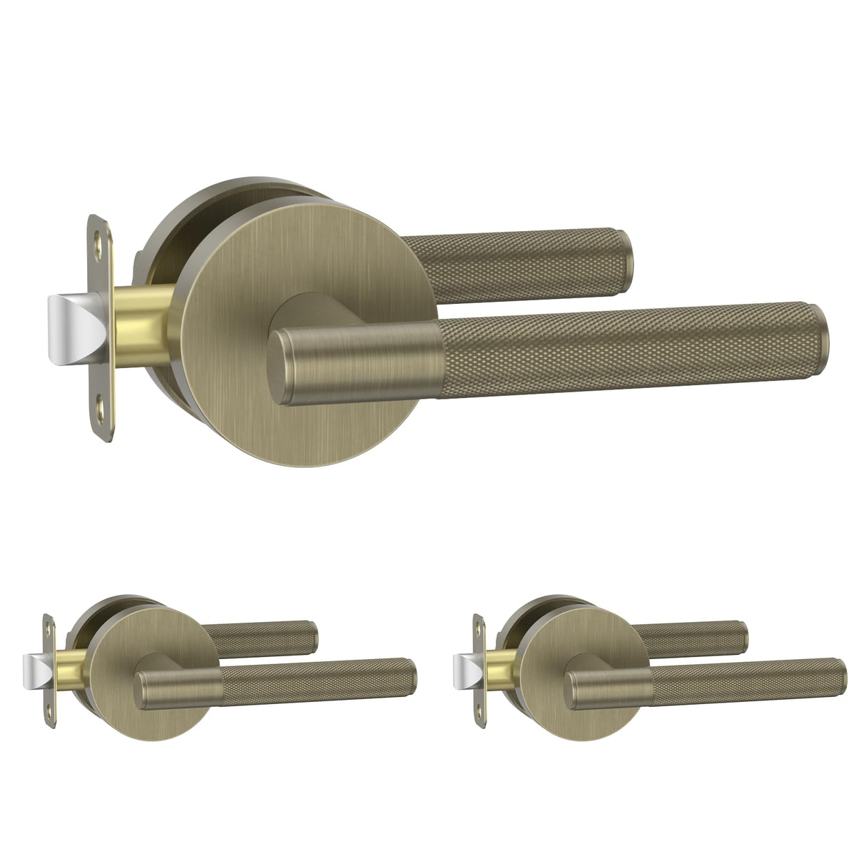 3 Pack Brushed Antique Brass Passage Interior Door Handles
