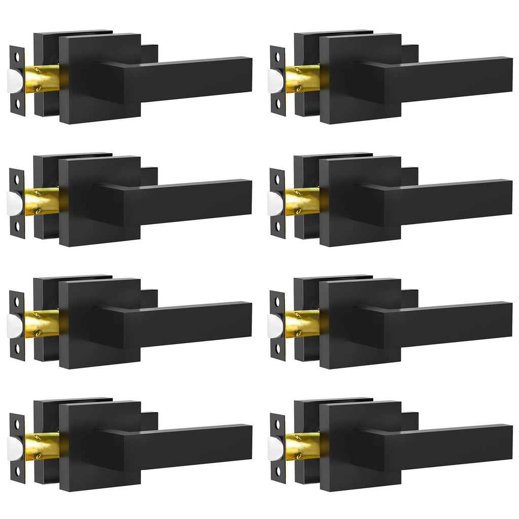 Passage Door Lever, 8 Pack Matte Black Interior Door Handles and Closet, Heavy Duty Square Interior Keyless Door