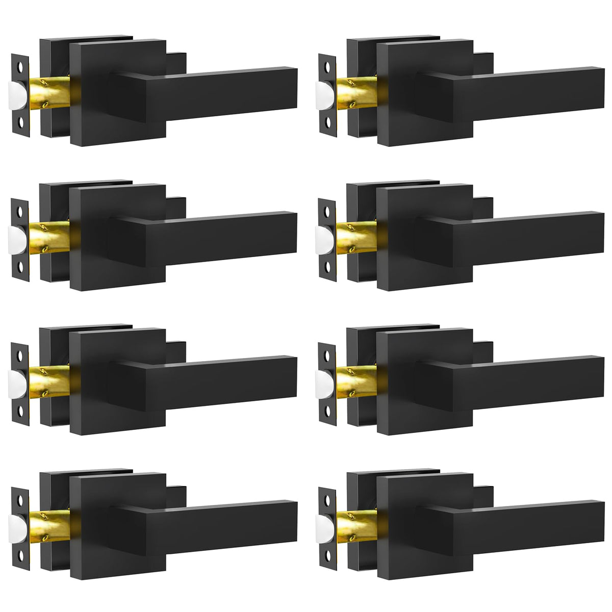 Passage Door Lever, 8 Pack Matte Black Interior Door Handles and Closet, Heavy Duty Square Interior Keyless Door