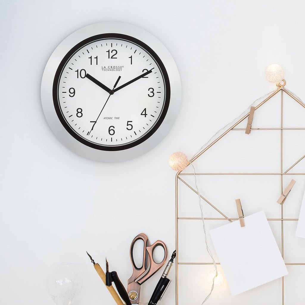 Inspired Nelson Style Atomic Analog Wall Clock, 10", Silver