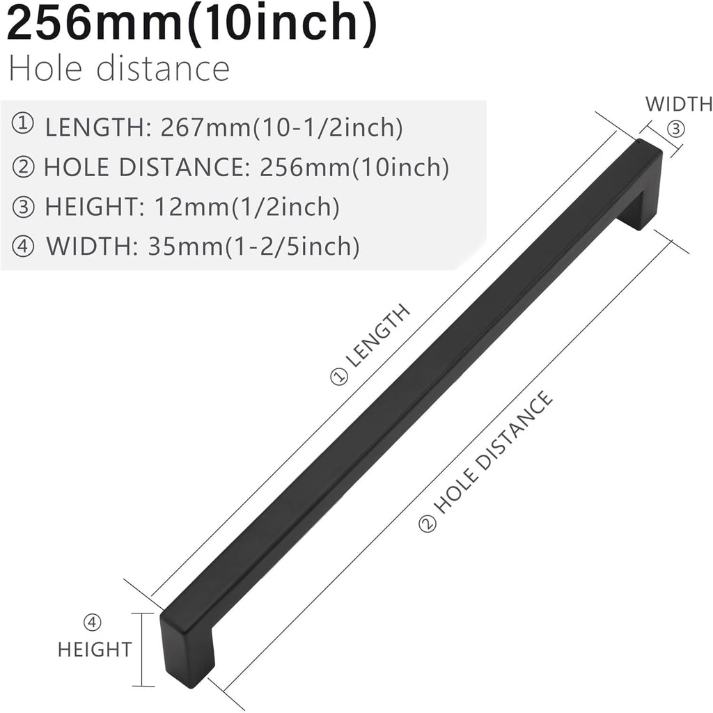 30 Pack 10 Inch Matte Black Cabinet Pulls, Square Drawer Handles