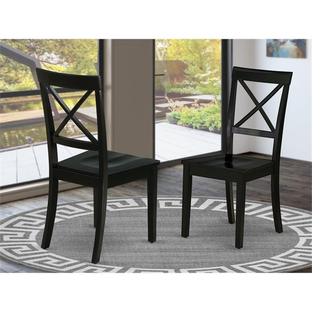 West Furniture BOC-BLK-W Boston Dining Room Chairs - Cross Back Solid Wood Seat Chairs, Set of 2, Black