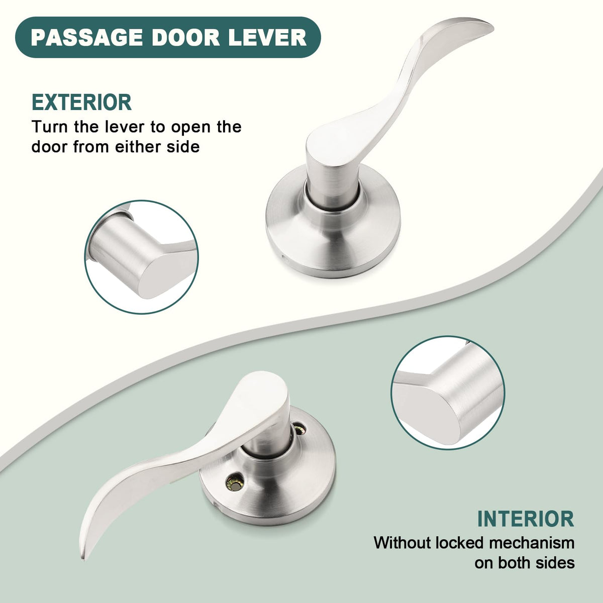 10 Pack Satin Nickel Passage Lever Handle Interior Door Levers Hallway Closet Door Handles Wave Door Lock Keyless