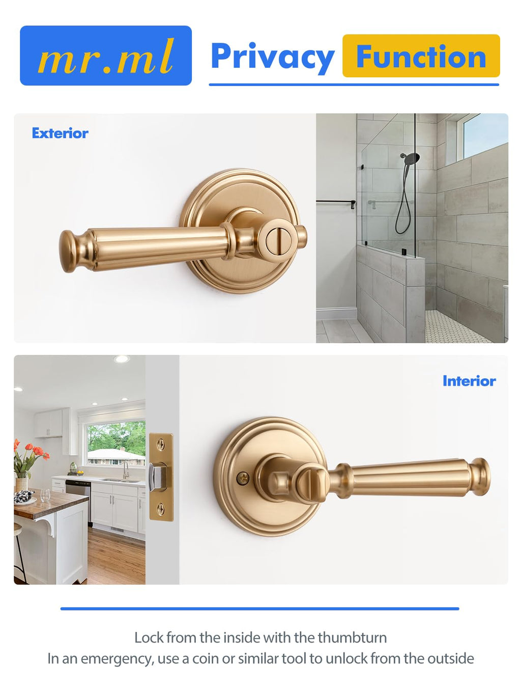 Door Handles Keyless Champagne Bronze Privacy Door Lever, 2 Pack