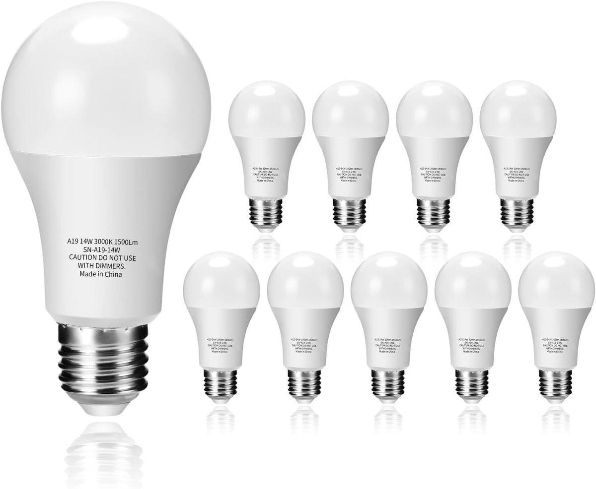 A19 14W LED Light Bulbs 100W Equivalent, 1500 Lumens CRI 90+ Daylight 5000K, E26 Standard Base, Non-dimmable AC 120V