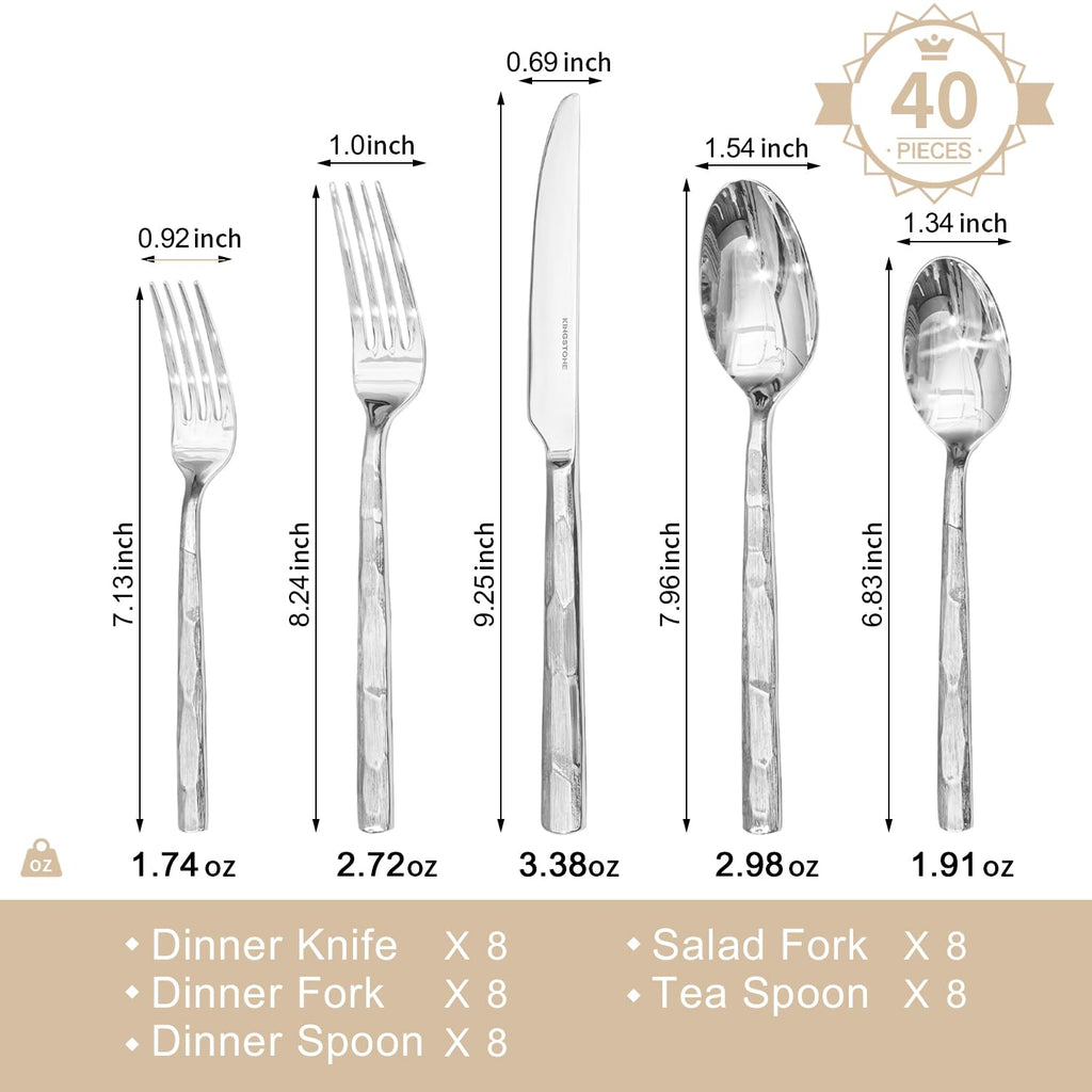 40-Piece Silverware Set, 18/10 Stainless Steel Flatware Set for 8