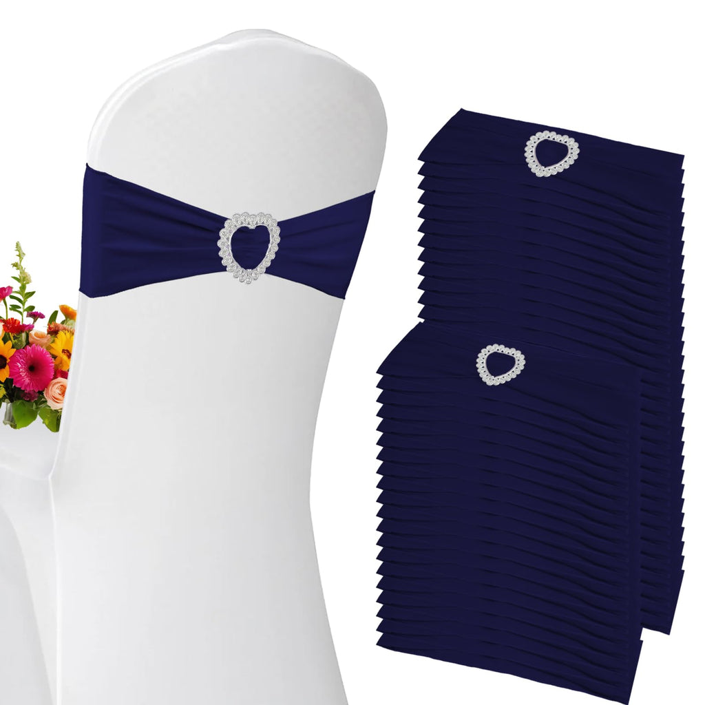 Spandex Stretch Navy Blue Chair Sashes Bows Universal Elastic Chair Cover Bands Ties with Buckle Slider for