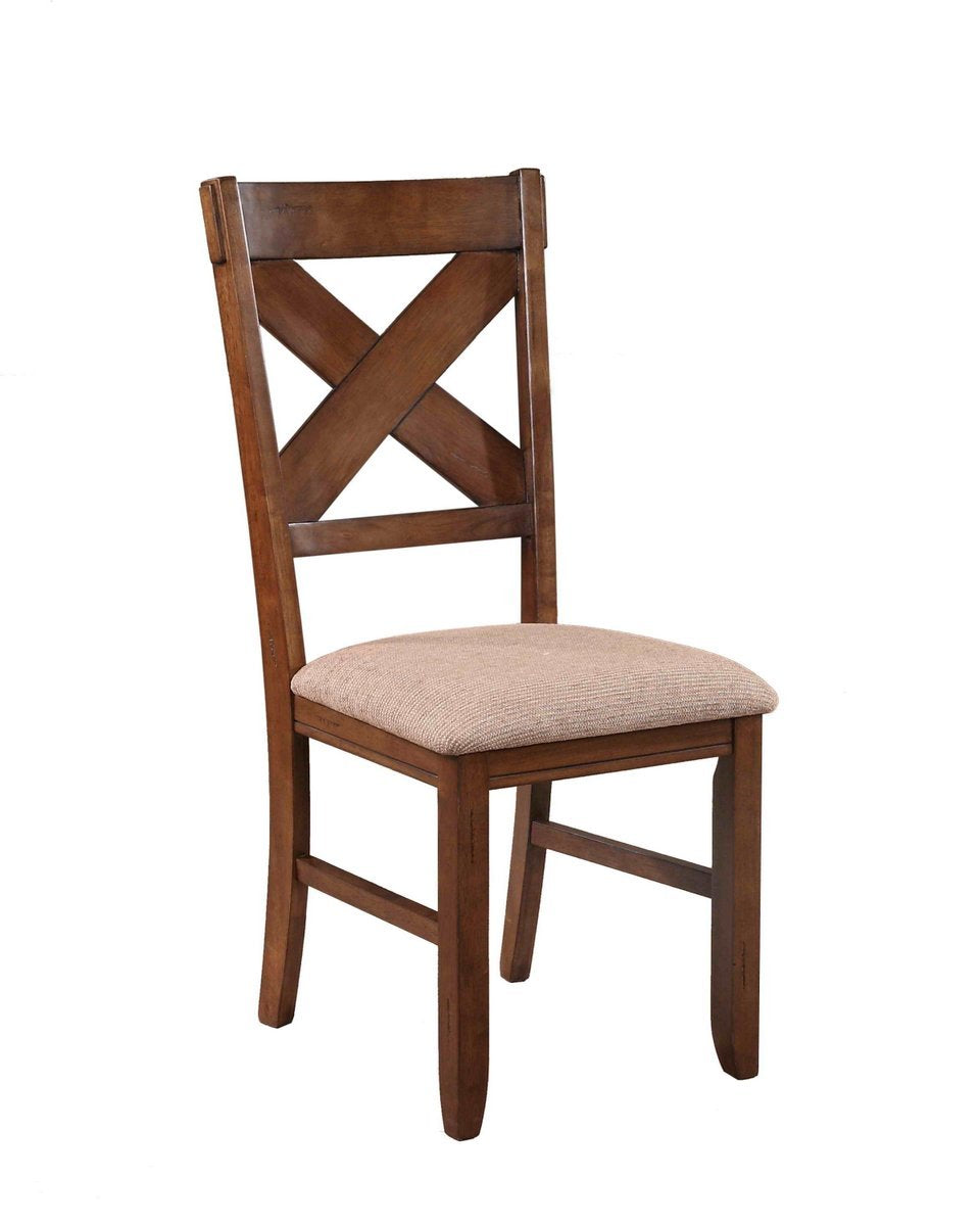 Karven Cross Back Upholstered Dining Chairs in Dark Hazelnut Finish, Set of 2