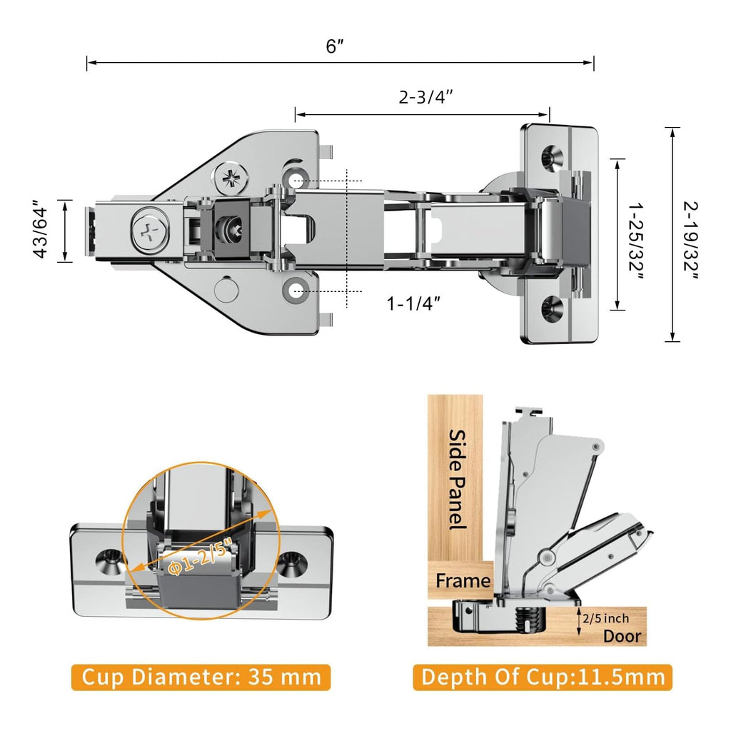 2 Pack 165 Degree Lazy Susan Hinge, Face Frame, CLIP ON Plate for Easy Installation, Soft Close Multi-pivot Concealed