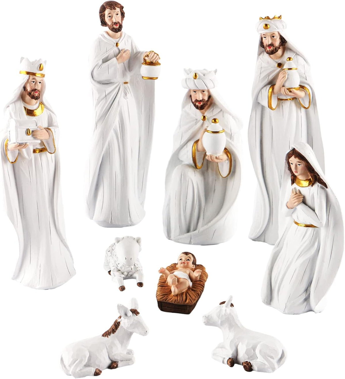 Nativity Sets for Christmas Indoor, Hand-Painted Nativity Scene Indoor 7.5" Holiday Decoration, 9-Piece Set