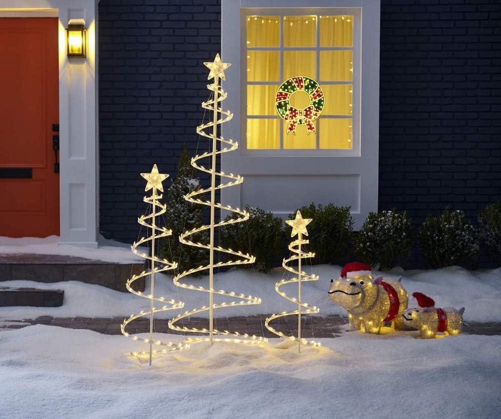 4 Sets of 3 Lighted Spiral Christmas Trees - 3 Ft 4 Ft and 6 Ft - 270 Clear Lights