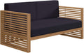 Carlsbad Modern Teak Wood/Fabric Patio Loveseat in Navy/Natural