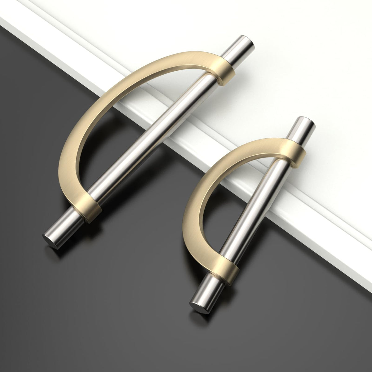 6 Pack Brushed Satin Nickel and Gold Cabinet Pulls 5 Inch(128MM) Hole Centers Kitchen Cabinet Handles Cabinet