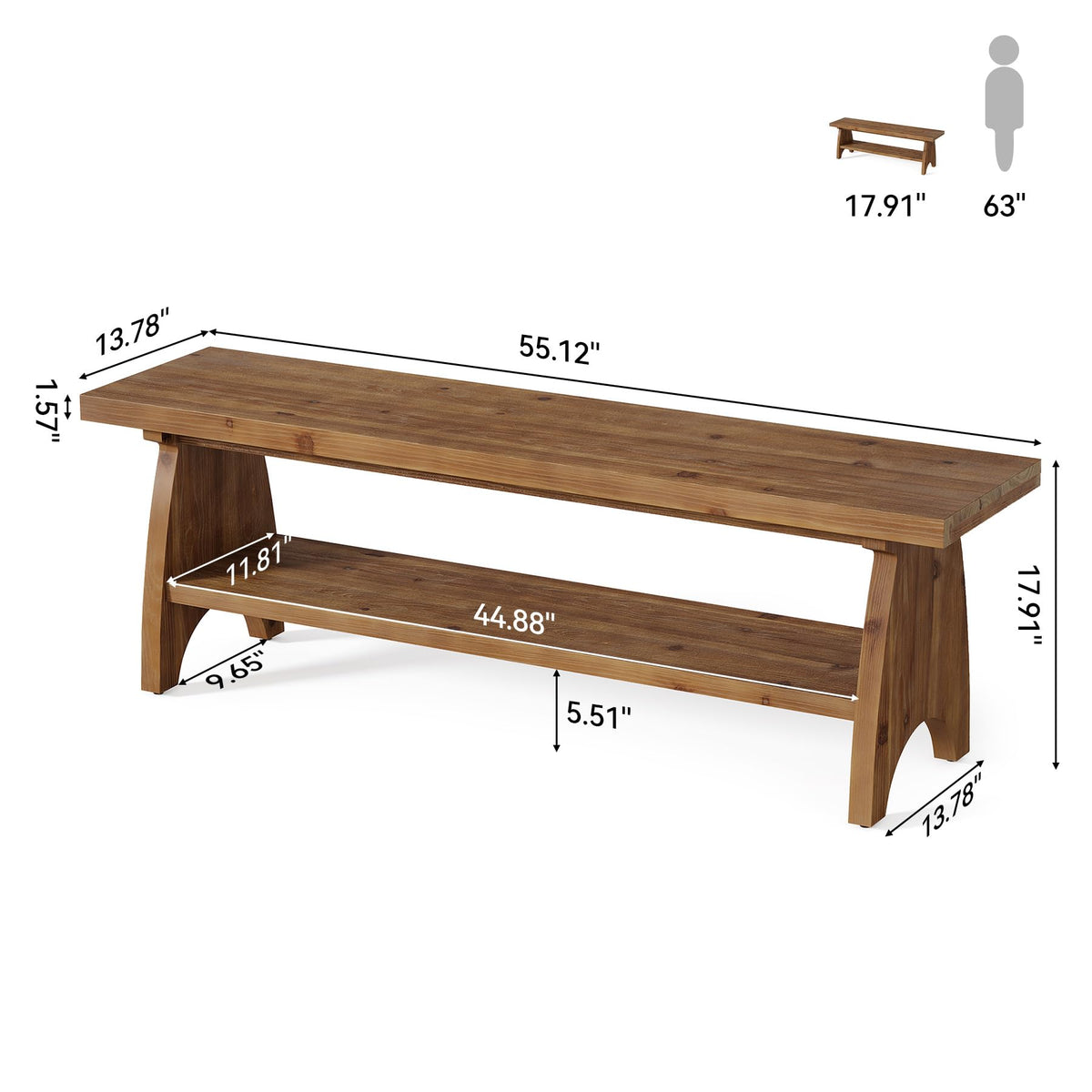 Farmhouse Solid Wood Entryway Bench with Shoe Storage