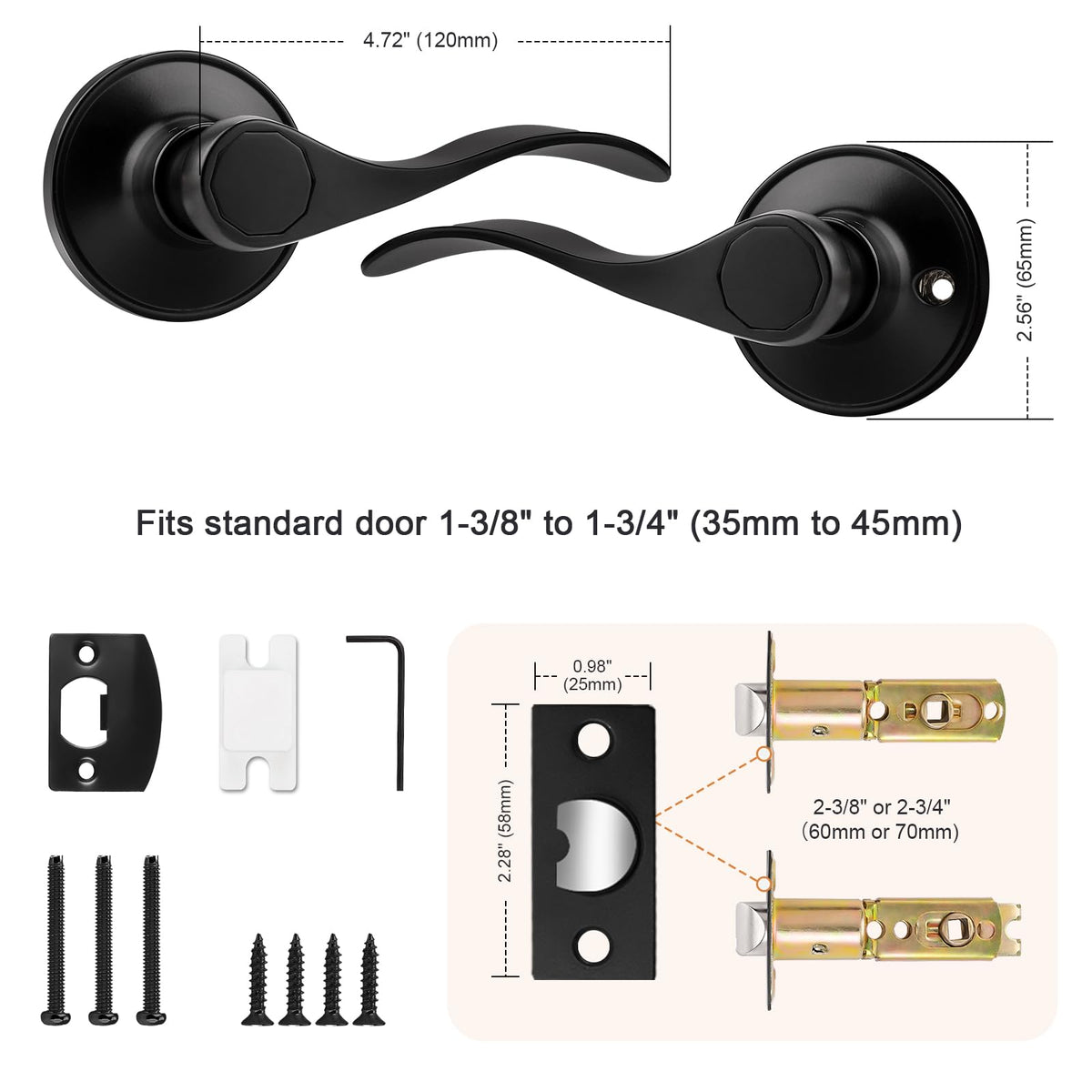 2 Pack Passage Levers Matte Black, Keyless Interior Door Hardware Cloud Shape Contemporary Style Lockset Lever Handle