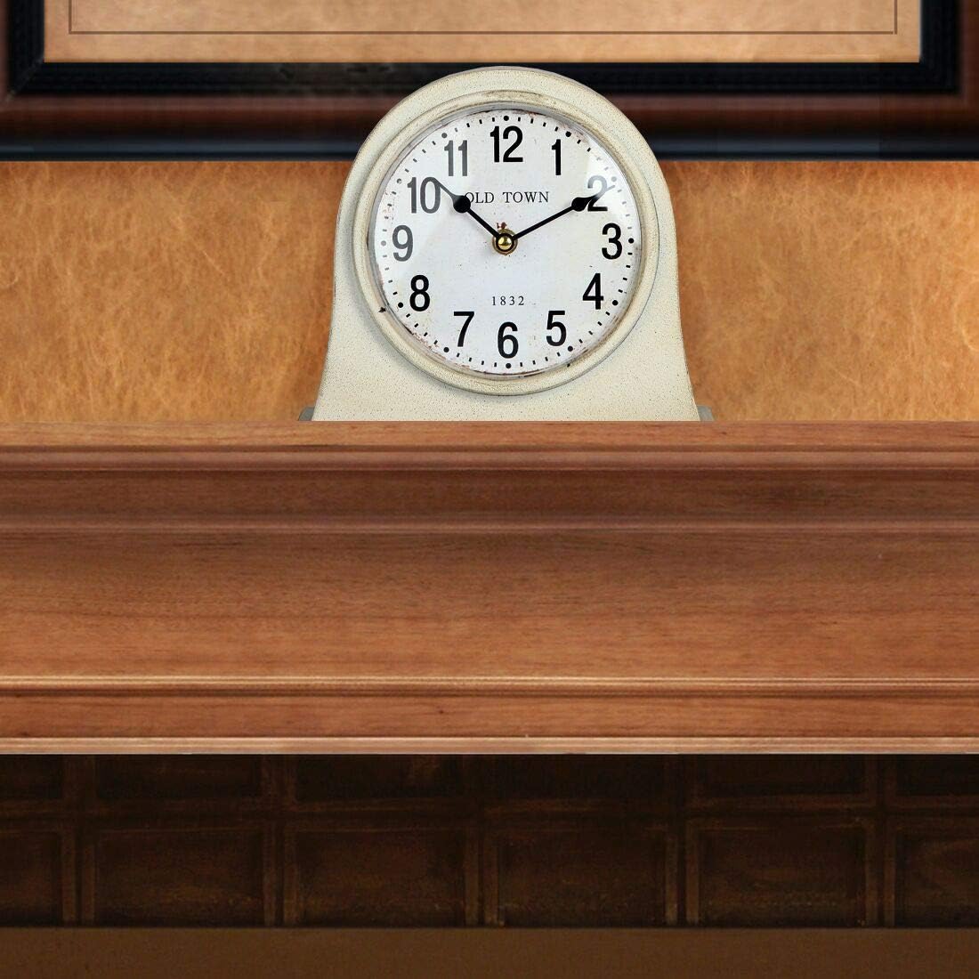 Antique Inspired Farmhouse Desk Or Mantel Clock, Battery Powered, Metal Body, Ivory