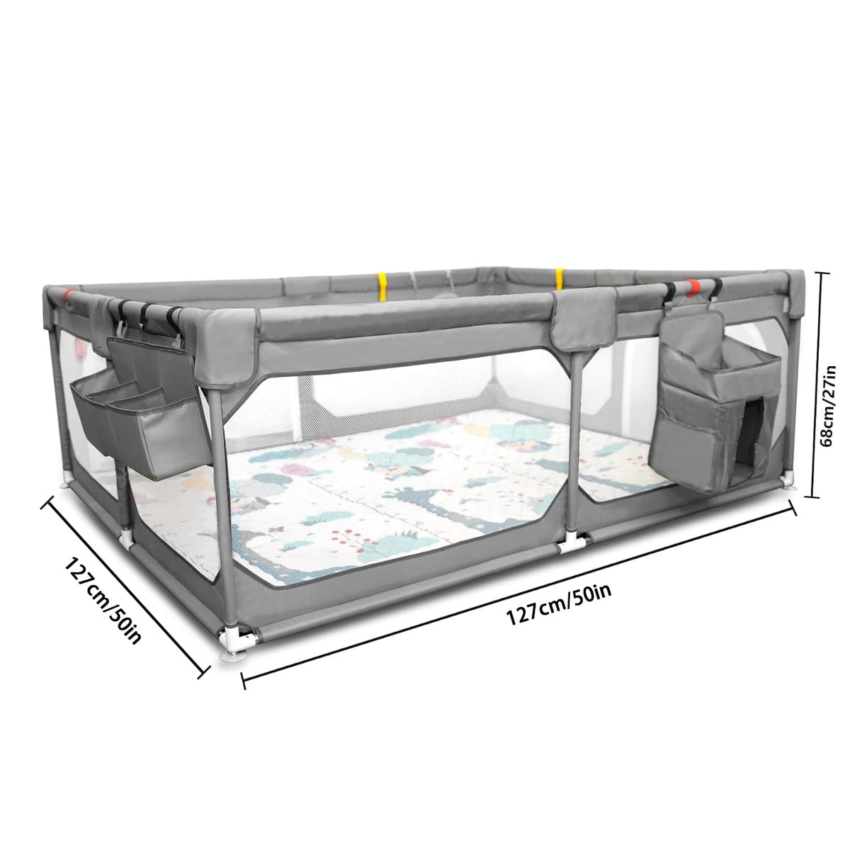 Playpen with Mat 50"*50", Extra Large Playpen for Babies and Toddlers with Storage Bag, BPA-Free, Non-Toxic, Safe No