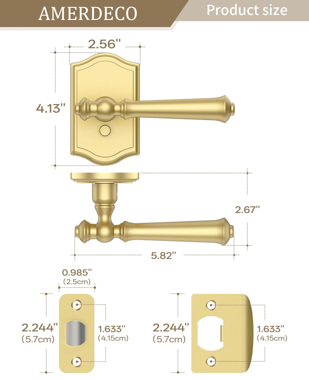 1 Pack Brushed Gold Privacy Interior Door Handles